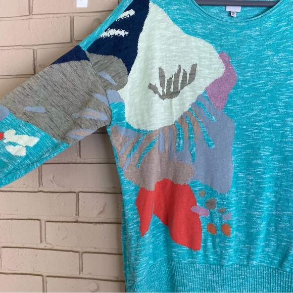 Women's Nic + Zoe Abstract Floral Linen Blend Sweater Travel Resort Size XL - Picture 2 of 8